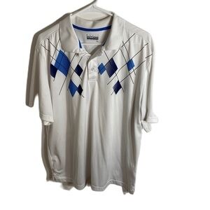 Diamond Print Golf Polo Shirt Large Argyle White Blue Men’s Basic Editions